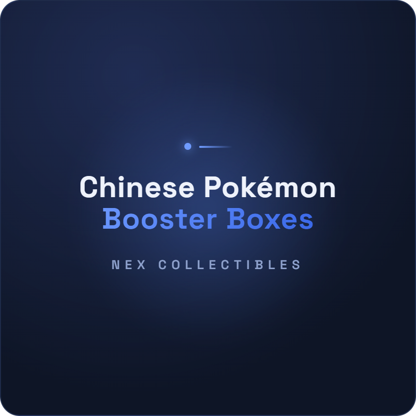Dark navy Nex Collectibles banner reading Chinese Pokemon Booster Boxes