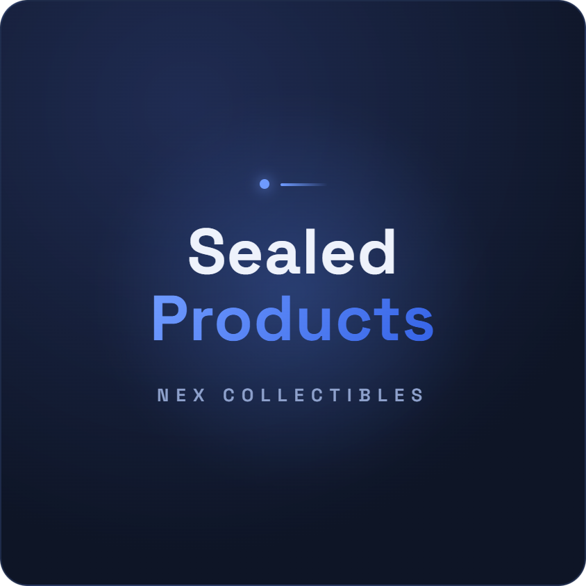Dark navy Nex Collectibles banner reading Sealed Products