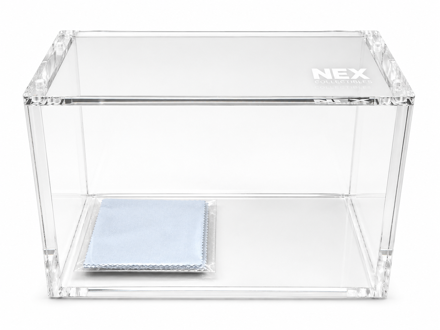 Pokemon ETB Acrylic case with the Nex Collectibles logo on the top of the case. 
