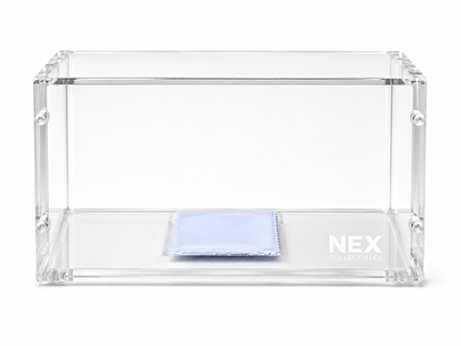 Pokemon ETB Acrylic Case with the Nex Collectibles branding. 