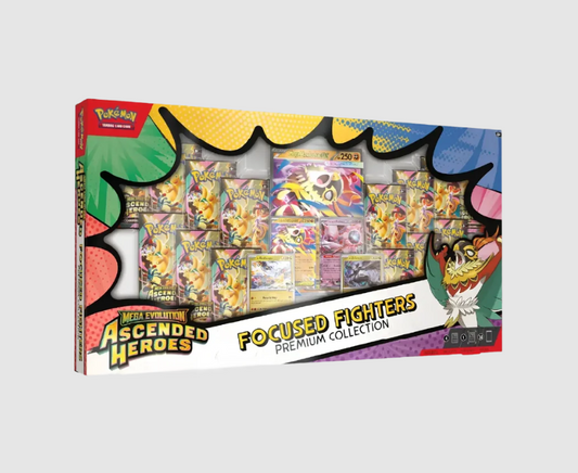 A box of Pokemon Ascended Heroes Focused Fighters Collection Box